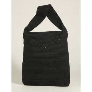 Handcrafted Black Crochet Shoulder Bag with Flower Accents